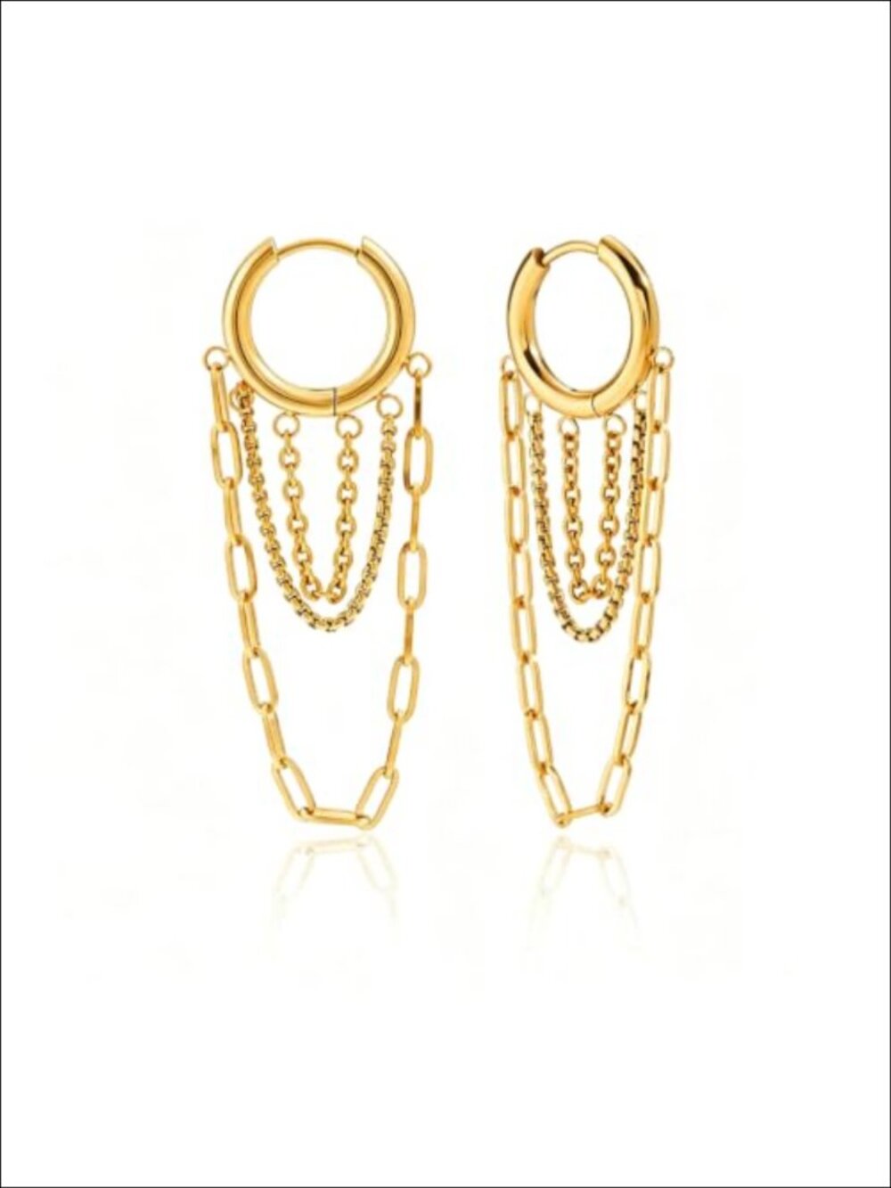 Stainless Steel Tassel Chain Hoop Earrings Dangling Women Jewelry